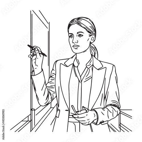 Vector artwork of career woman – business woman silhouette – business woman vector – business woman doodle – office illustration – business woman line art

