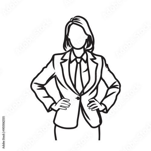 Female office worker line illustration – business woman silhouette – business woman vector – business woman doodle – office illustration – business woman line art

