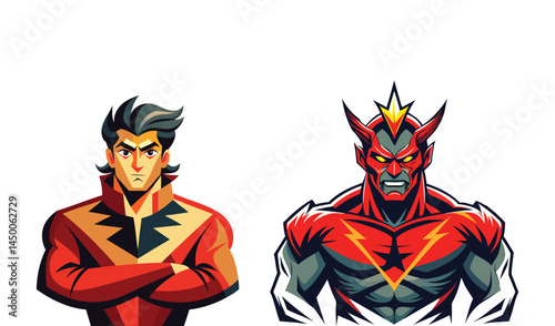 Hero and villain character designs red and black