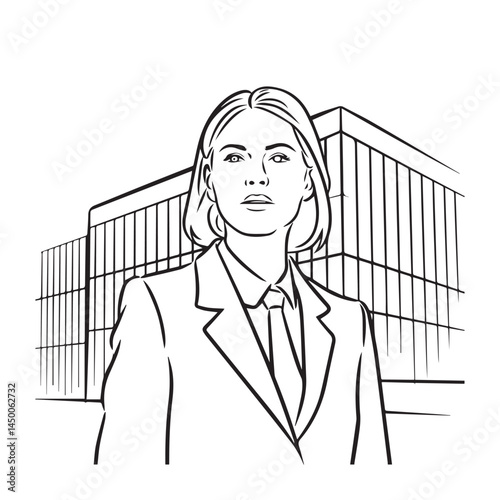 Hand-drawn business woman standing – business woman silhouette – business woman vector – business woman doodle – office illustration – business woman line art

