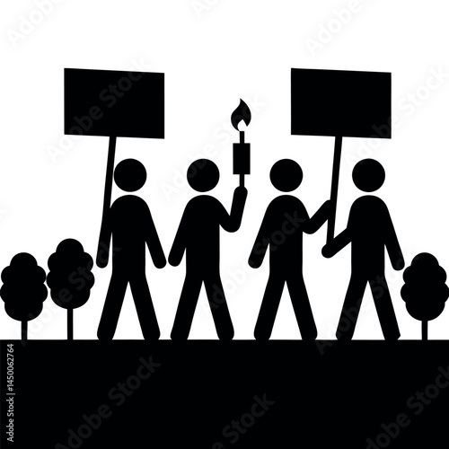 peaceful protest, with individuals marching for racial justice, holding signs and candles in solidarity