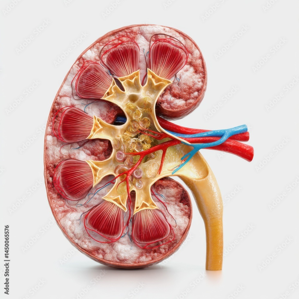 Detailed Anatomical Diagram of the Kidney Highlighting Major Structures Functions and Relationships in a Clear Educational Presentation for Medical Studies