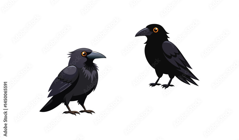Fototapeta premium Two cartoon crows isolated on white background