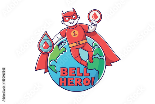 superhero holding a blood bag while standing on the Earth, representing global blood donation efforts Blood donation day