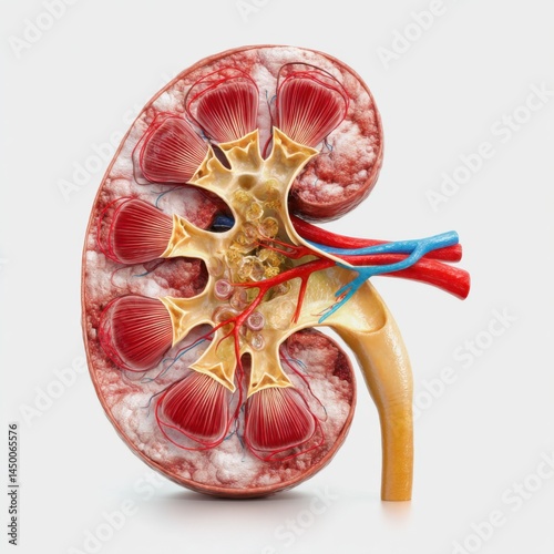 Detailed Anatomical Diagram of the Kidney Highlighting Major Structures Functions and Relationships in a Clear Educational Presentation for Medical Studies