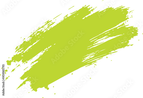 Vibrant lime green paint brushstroke against a white background