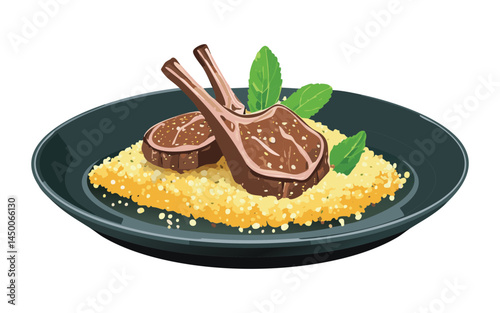 Lamb Chops with Couscous - Vector Illustration