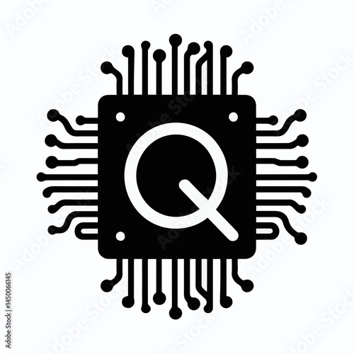 Black and White SVG of Quantum Computing Chip