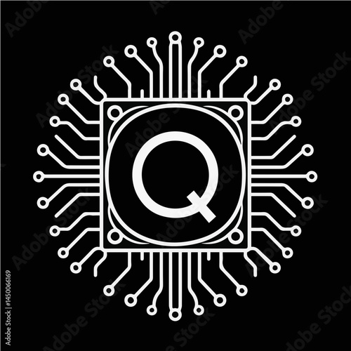 Black and White SVG of Quantum Computing Chip