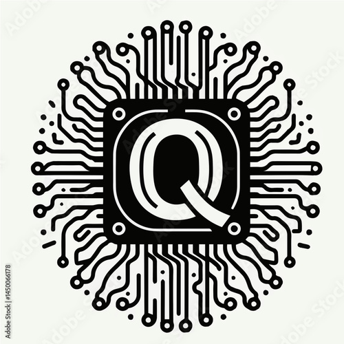 Black and White SVG of Quantum Computing Chip