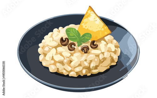 Mushroom Risotto with Parmesan Crisp - Vector illustration