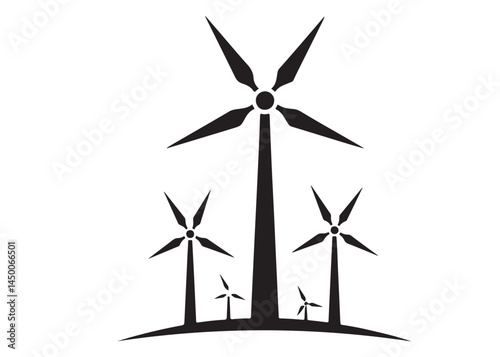 Wind power logo silhouette black vector, black wind turbine logo icon silhouette, wind power black silhouette of eco-friendly wind turbines silhouette vector on white background 