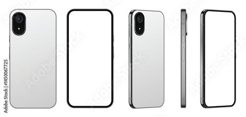 Realistic smartphone mockup. Mobile phone vector with isolated on white background. Device front view. 3D mobile phone with shadow. Realistic, high quality smart phone mockup for ui ux presentation.
