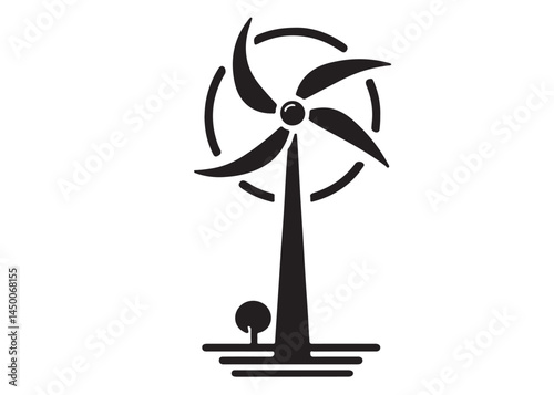 Wind power logo silhouette black vector, black wind turbine logo icon silhouette, wind power black silhouette of eco-friendly wind turbines silhouette vector on white background 