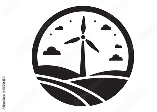 Wind power logo silhouette black vector, black wind turbine logo icon silhouette, wind power black silhouette of eco-friendly wind turbines silhouette vector on white background 