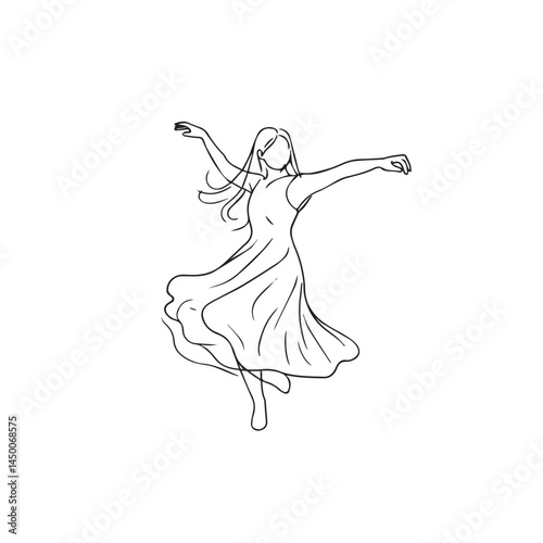 Vector sketch of woman dancing - woman dancing silhouette - dancing woman vector - woman dancing doodle - dance illustration - dancing woman line art

