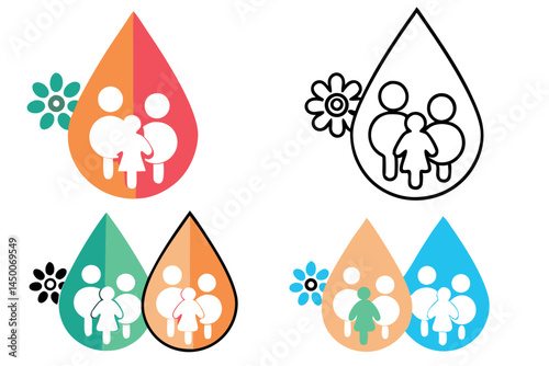 blood drop enclosing figures of people, conveying a message of solidarity and contribution to blood donation Blood Donor Day line art icon set