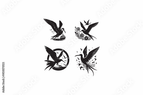 Frigate bird vector silhouettes image made by adobe illustrator with white color back round. eps