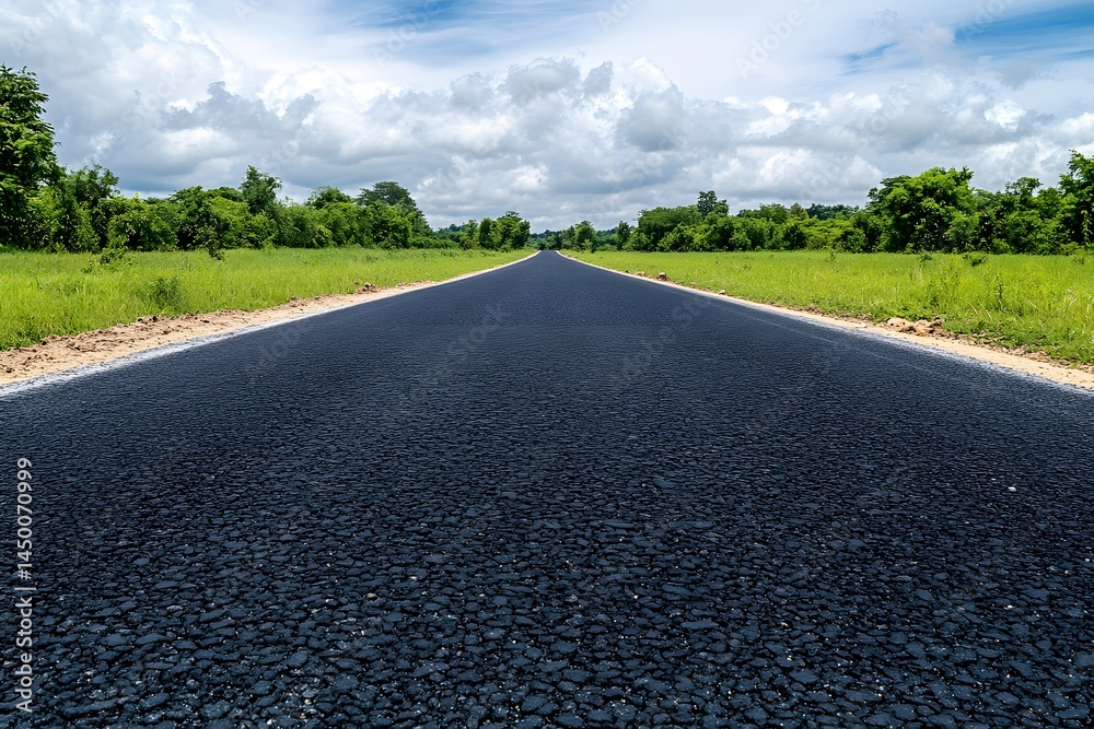 Fototapeta premium Asphalt road leading through green field