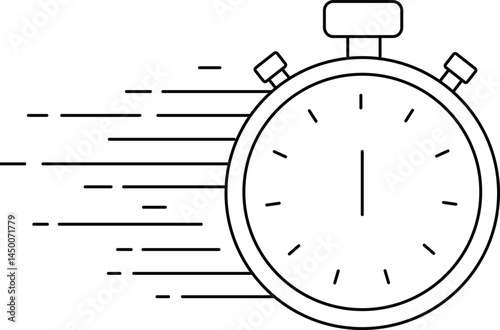 Minimal stopwatch icon with motion lines symbolizing urgency, fast response, speed tracking, time pressure, and rapid performance in deadline-driven or athletic environments

