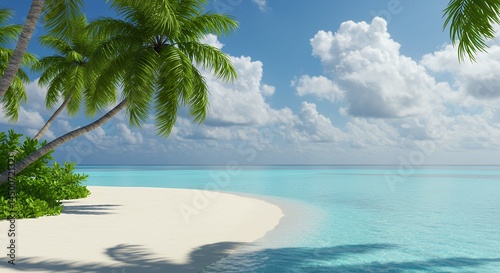 Idyllic Tropical Beach Scene with Palm Trees and Turquoise Water