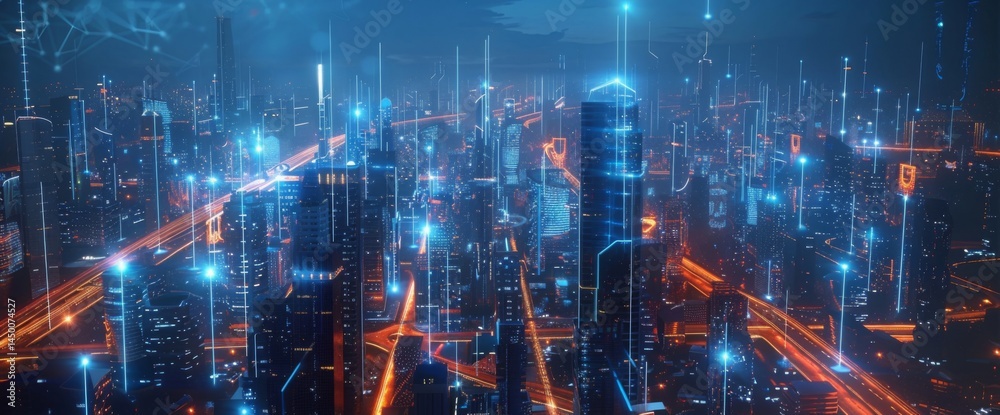 Obraz premium Futuristic_city_skyline_glowing