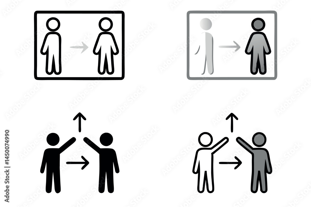 People linking and connecting with interaction and communication concepts, demonstrating digital or personal networking line art icon set People linking and connecting with interaction and communication concepts, demonstrating digital or personal networking line art icon set