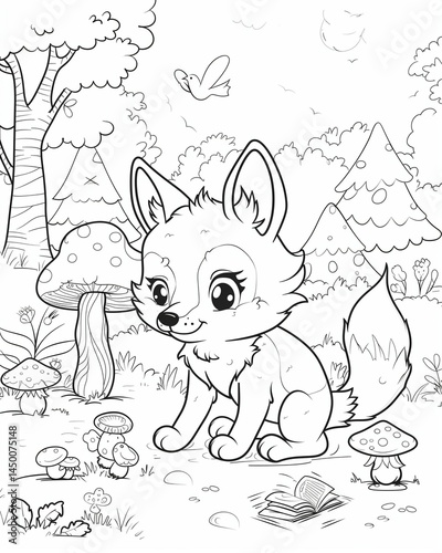 Cute black-and-white forest animal coloring page for kids, featuring simple outlines of a fox, owl, and rabbit in a woodland setting — ideal for teachers, parents, and early childhood education.