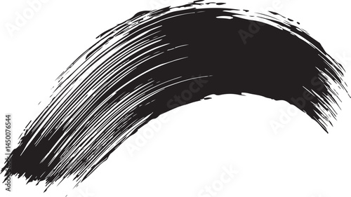 A close-up, graphic image of a black mascara stroke, emphasizing volume, curl, and texture.