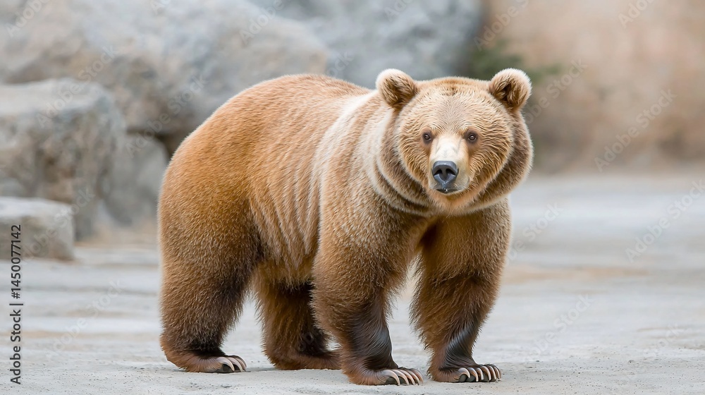 Obraz premium Brown bear stands in enclosure