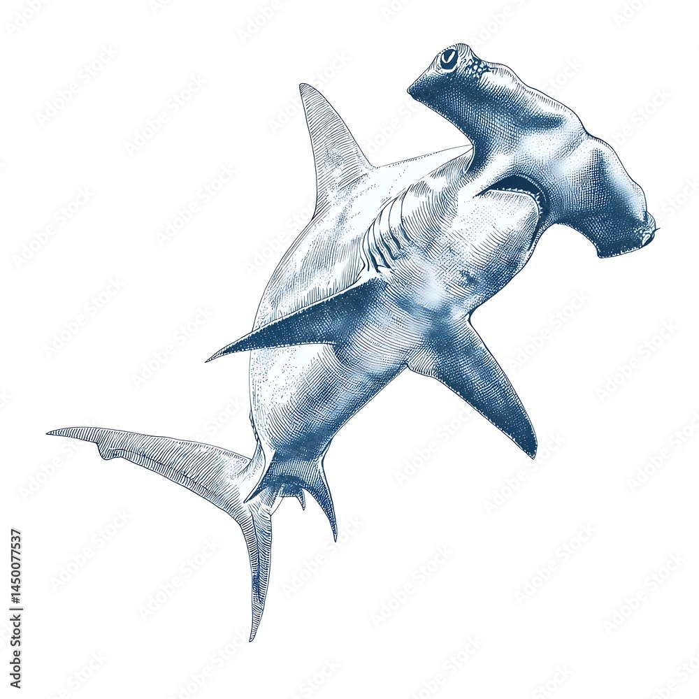 Fototapeta premium Detailed Illustration of a Hammerhead Shark, Oceanic Predator.