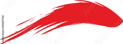 A bold, red brushstroke, suggestive of paint or color, stretches across a white background.
