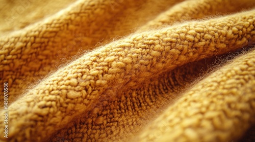 Close-up view of a textured mustard-yellow fabric. photo