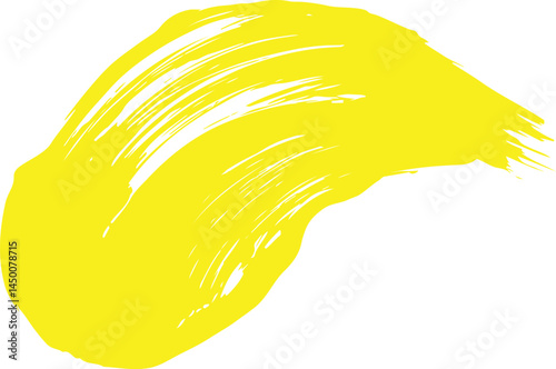 A bright, bold yellow smear, resembling a cosmetic application, against a plain white background.