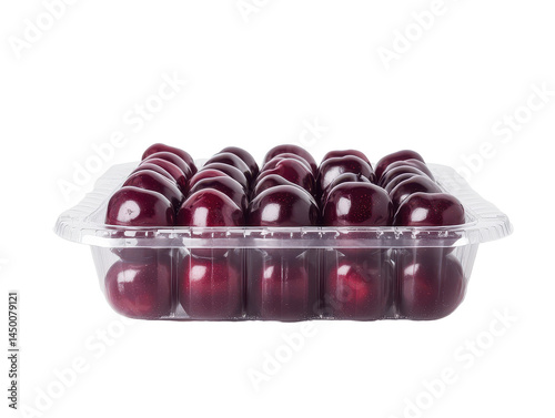 Isolated Tray of Ripe Red Cherries