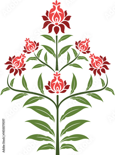 Indian traditional flower motif. Botanical floral ethnic motif.