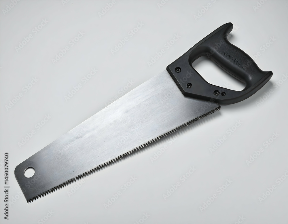 Simple Hand Saw With Metal Blade And Black Handle
