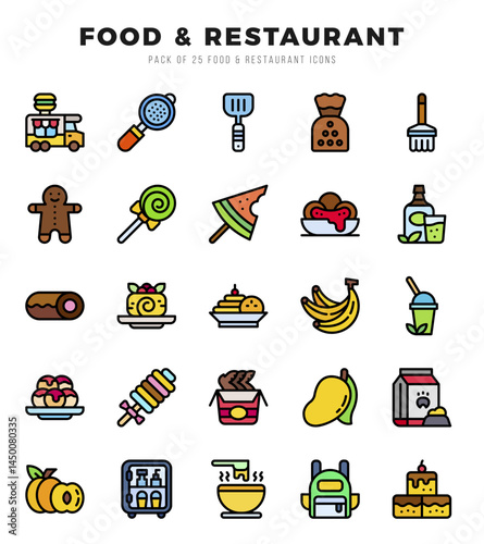 Set of Food and Restaurant Icons. Simple line art style icons pack.