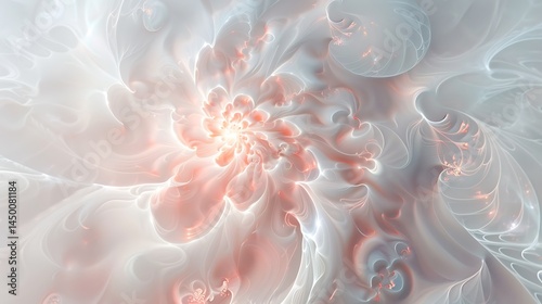 Subtle pastel swirls of light pink and white creating a serene abstract form of purity.