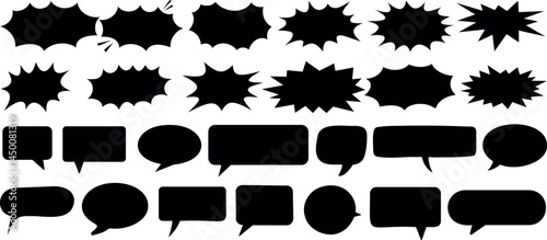 Comic burst, speech bubble, and text box silhouettes in vector style. essential graphic elements set  for comic design, pop art, dialog highlights, and creative retro style storytelling