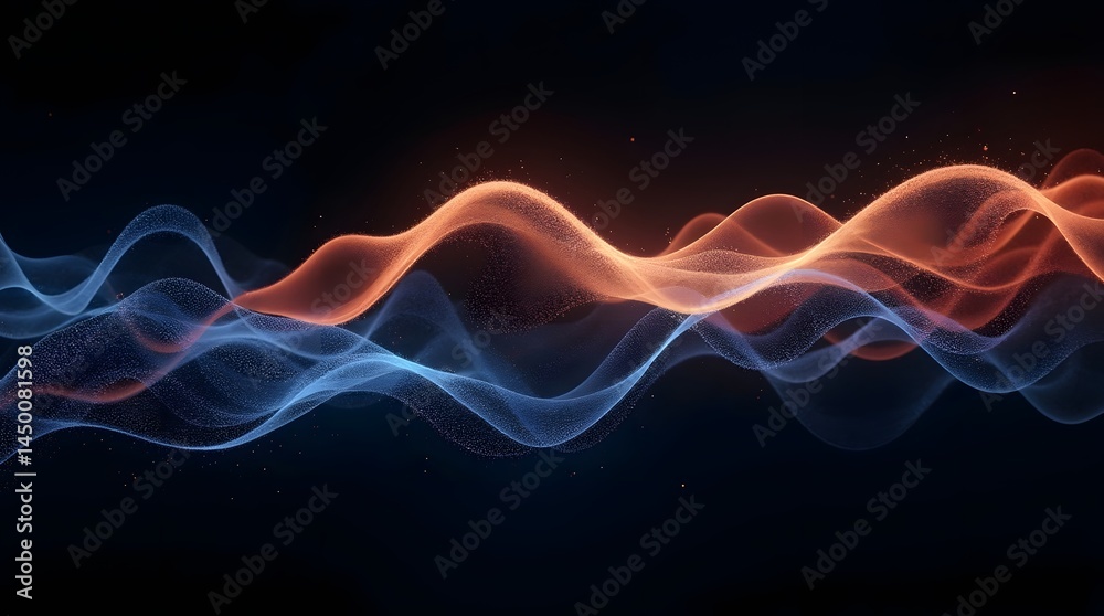 Obraz premium A mesmerizing wave of flowing blue and orange light particles in abstract design, creating a soothing and dynamic visual experience.