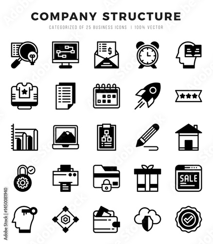 Vector icons set of Company Structure. Lineal Filled style Icons.