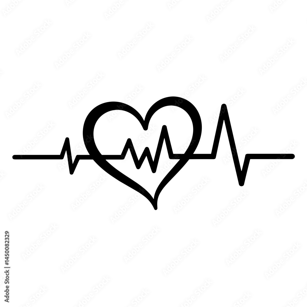 Heart with heartbeat line in minimal line art, wellness symbol Heart with heartbeat line in minimal line art, wellness symbol