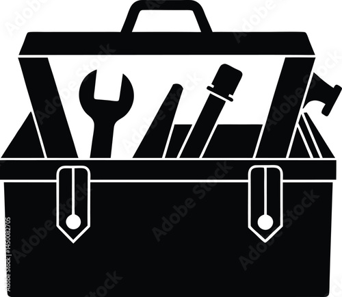toolbox with tools inside on white background  