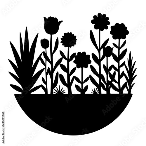 Silhouette of blooming flowers in a garden, agribusiness concept