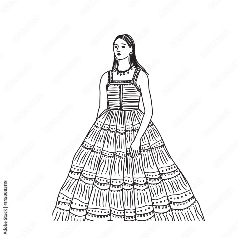 Fototapeta premium Standing Woman Silhouette - Simple Elegant Drawing - standing woman silhouette - standing woman vector - standing woman doodle - woman illustration - standing woman line art