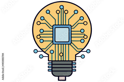 lightbulb with integrated circuits, representing the fusion of technology, innovation, and artificial intelligence in a digital style