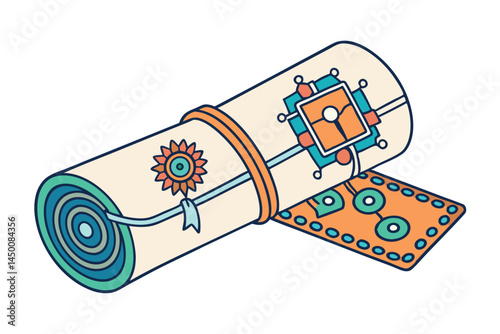 diploma scroll wrapped with a ribbon, featuring AI inspired circuits and symbols, representing innovation, achievement, and future learning