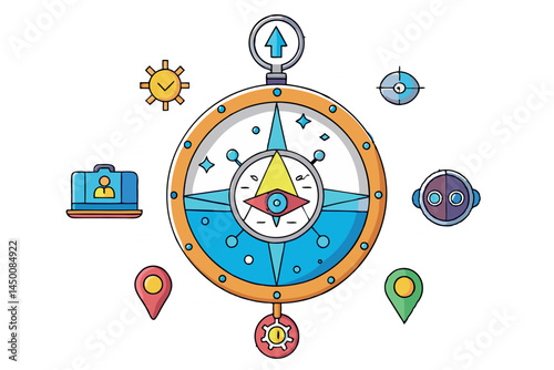 Abstract compass design infused with AI circuits, showcasing the fusion of guidance, technology, and algorithmic exploration in a modern style