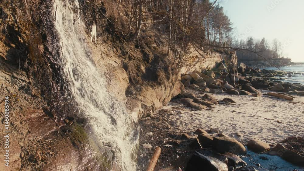 custom made wallpaper toronto digitalForest Stream Pouring Down Cliff onto Rocky Beach